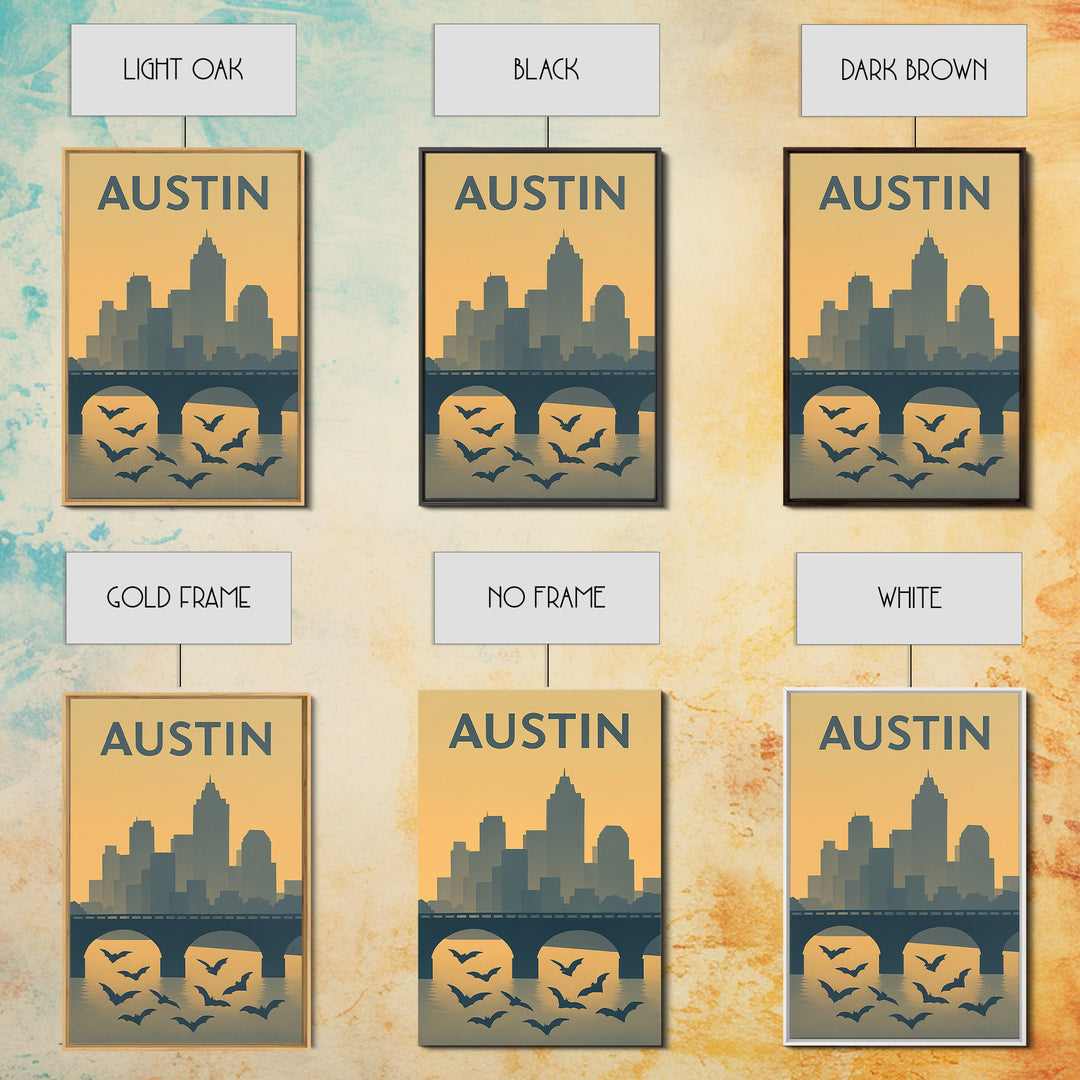 Austin Texas Travel Poster, Canvas Print, Mid Century Travel Art, Austin Travel Art, Eclectic Wall Decor, Gift For Travelers, Wall Art