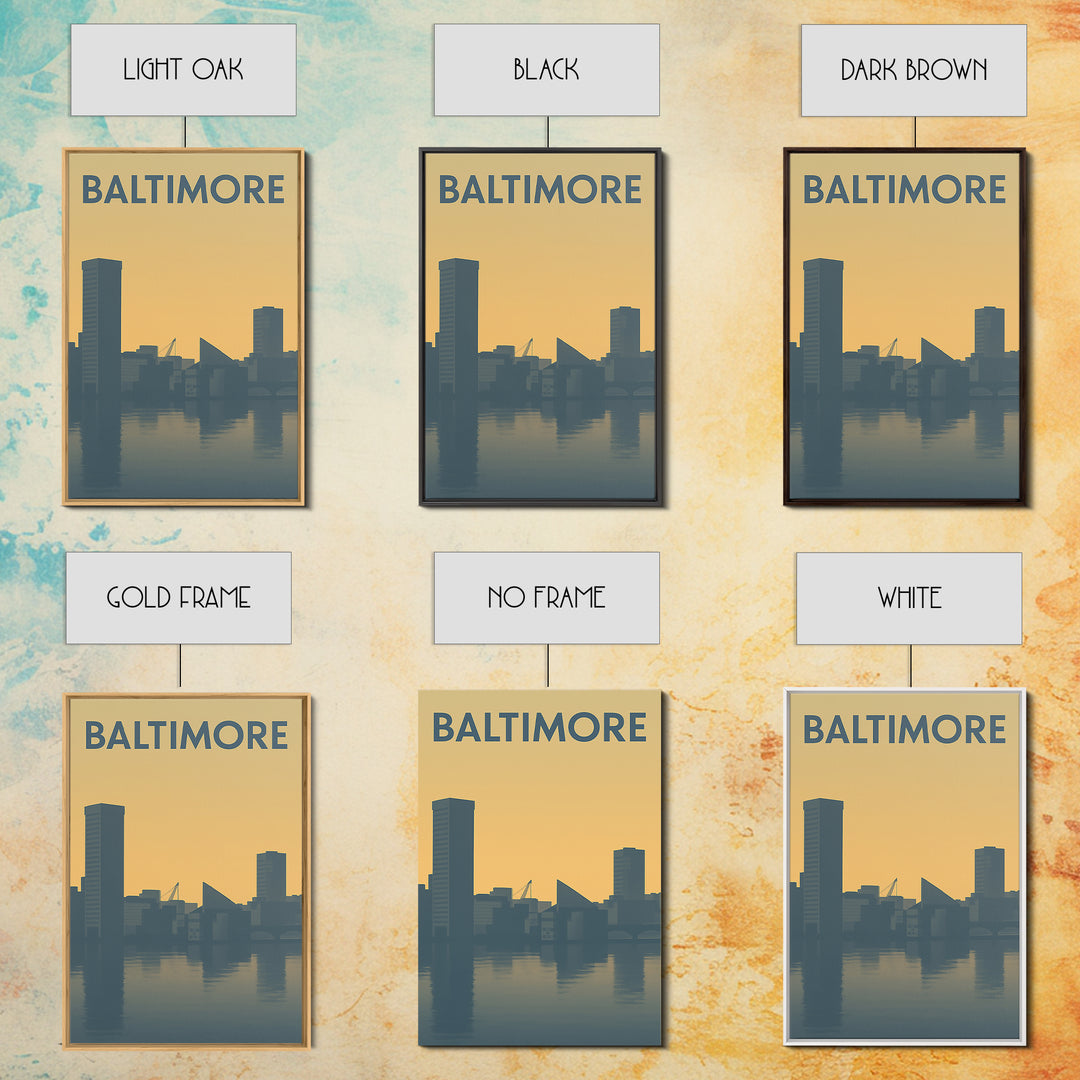Baltimore Travel Poster, Canvas Print, Sunset Skyline Wall Art, Baltimore Travel Art, Fine Art Print, Vintage Travel Art, City Art Print