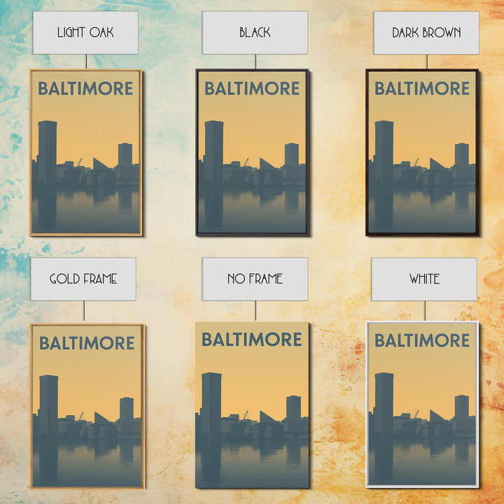 Baltimore Travel Poster, Canvas Print, Sunset Skyline Wall Art, Baltimore Travel Art, Fine Art Print, Vintage Travel Art, City Art Print