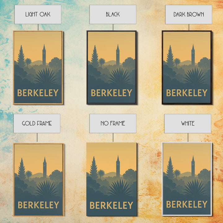 Berkeley Travel Poster, Framed Canvas Print, Sunset Skyline Wall Art, Berkeley City Art, Mid Century Wall Art, Vintage City Poster