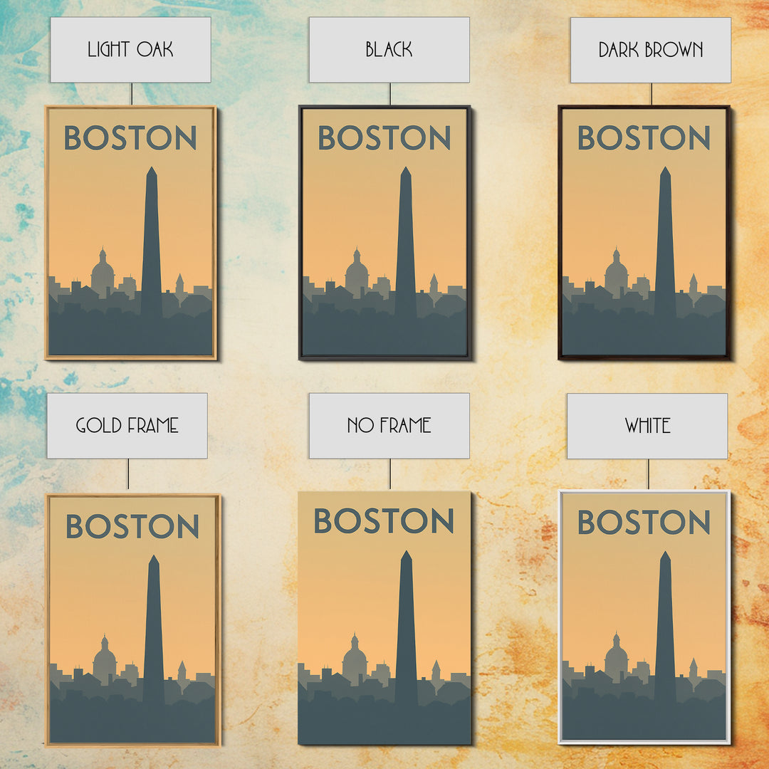 Boston Travel Poster, Framed Canvas Print, Minimalist Retro Wall Art, Boston Wall Art, Wanderlust Decor, Modern Wall Decor, Landscape Art