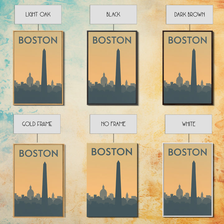 Boston Travel Poster, Framed Canvas Print, Minimalist Retro Wall Art, Boston Wall Art, Wanderlust Decor, Modern Wall Decor, Landscape Art