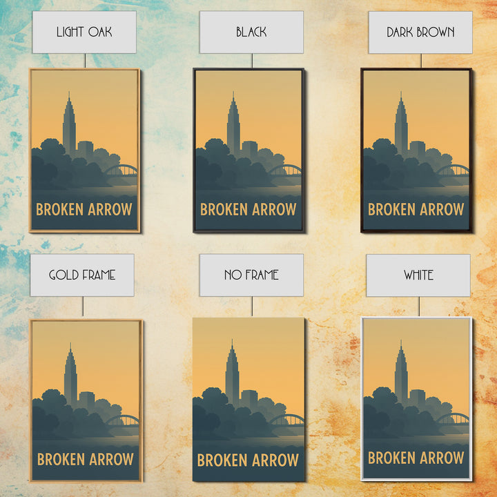 Broken Arrow Travel Poster, Canvas Print, Sunset Skyline Wall Art, Broken Arrow Poster Print, Eclectic Wall Decor, Retro Travel Print
