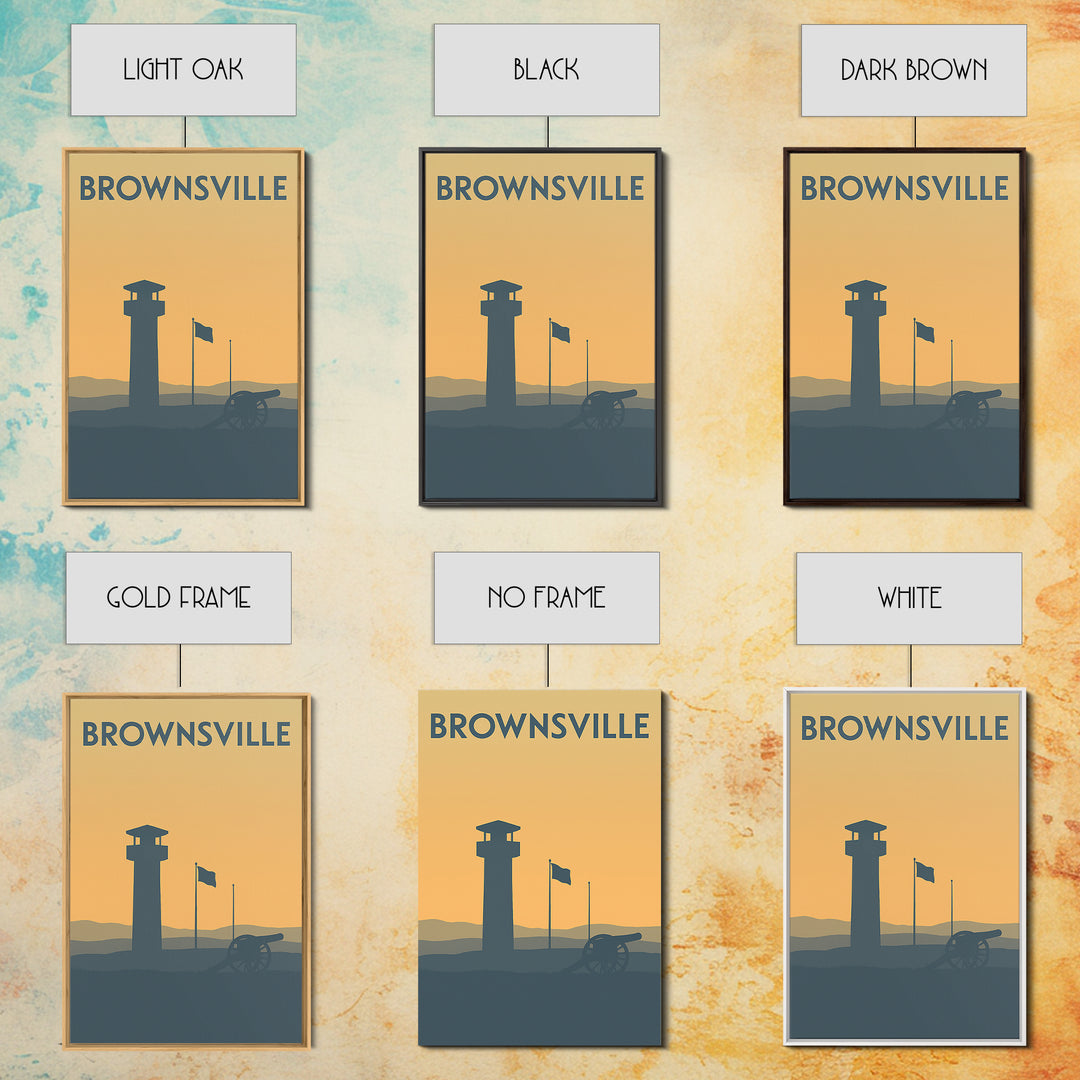 Brownsville Travel Poster, Framed Canvas Print, Minimalist Retro Wall Art, Brownsville Poster Print, Wanderlust Decor, Mid Century Wall Art
