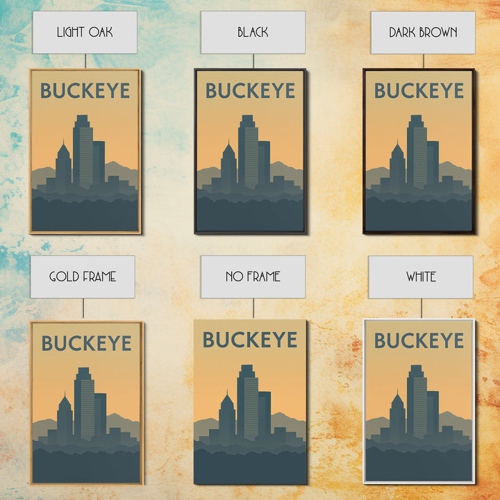Buckeye Travel Poster, Framed Canvas Print, Sunset Skyline Wall Art, Buckeye City Art, Fine Art Print, Travel Poster Art, Travel Poster Set