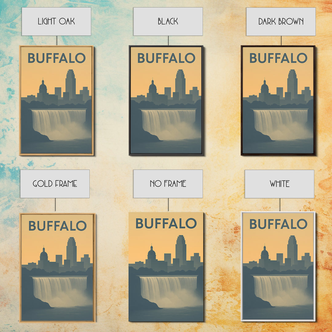 Buffalo Travel Poster, Framed Canvas Print, Sunset Skyline Wall Art, Buffalo Wall Art, Retro Travel Print, Wanderlust Decor, Poster Print