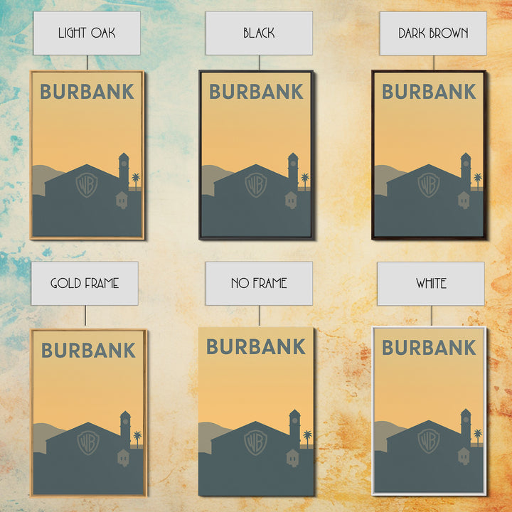 Burbank Travel Poster, Canvas Print, Minimalist Retro Wall Art, Burbank Wall Art, Living Room Wall Art, City Illustration, Travel Art Print