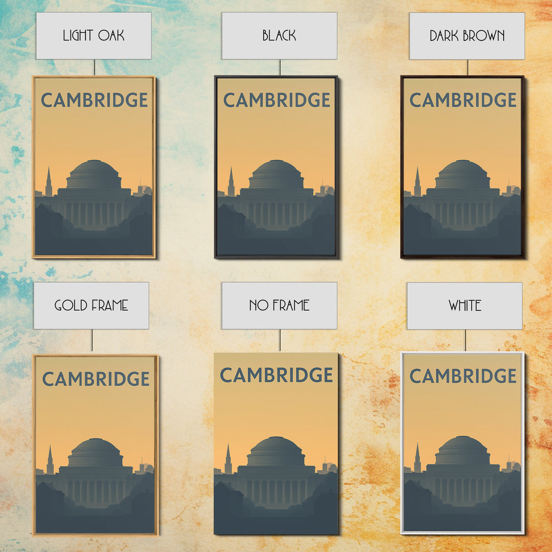 Cambridge Travel Poster, Framed Canvas Print, Minimalist Retro Wall Art, Cambridge Wall Art, Modern Wall Decor, Fine Art Print