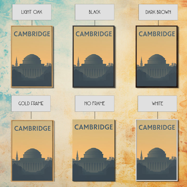 Cambridge Travel Poster, Framed Canvas Print, Minimalist Retro Wall Art, Cambridge Wall Art, Modern Wall Decor, Fine Art Print