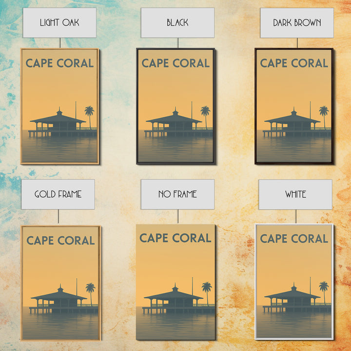 Cape Coral Florida Travel Poster, Framed Canvas Print, Minimalist Retro Wall Art, Cape Coral City Art, Travel Poster Art, Wanderlust Decor