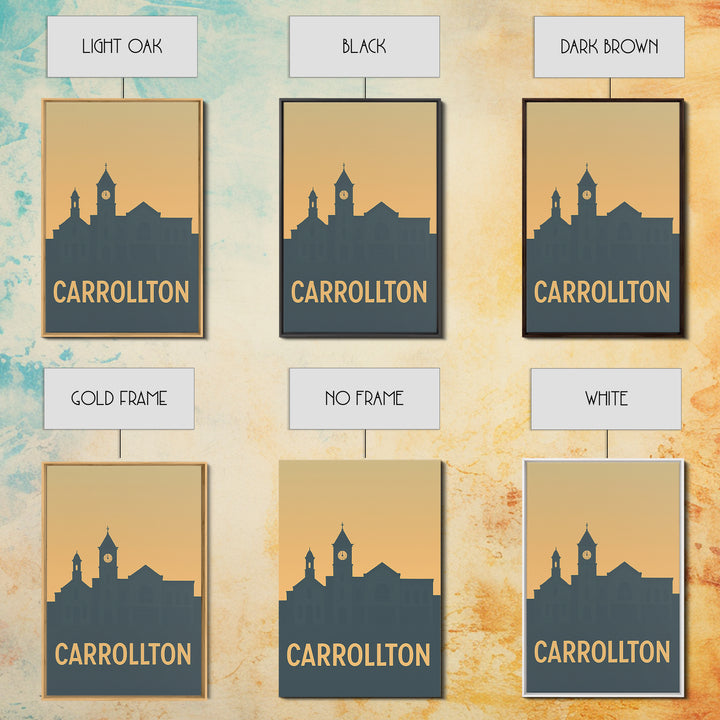 Carrollton Texas Travel Poster, Framed Canvas Print, Mid Century Travel Art, Carrollton Poster Print, City Travel Prints, Home Office Decor