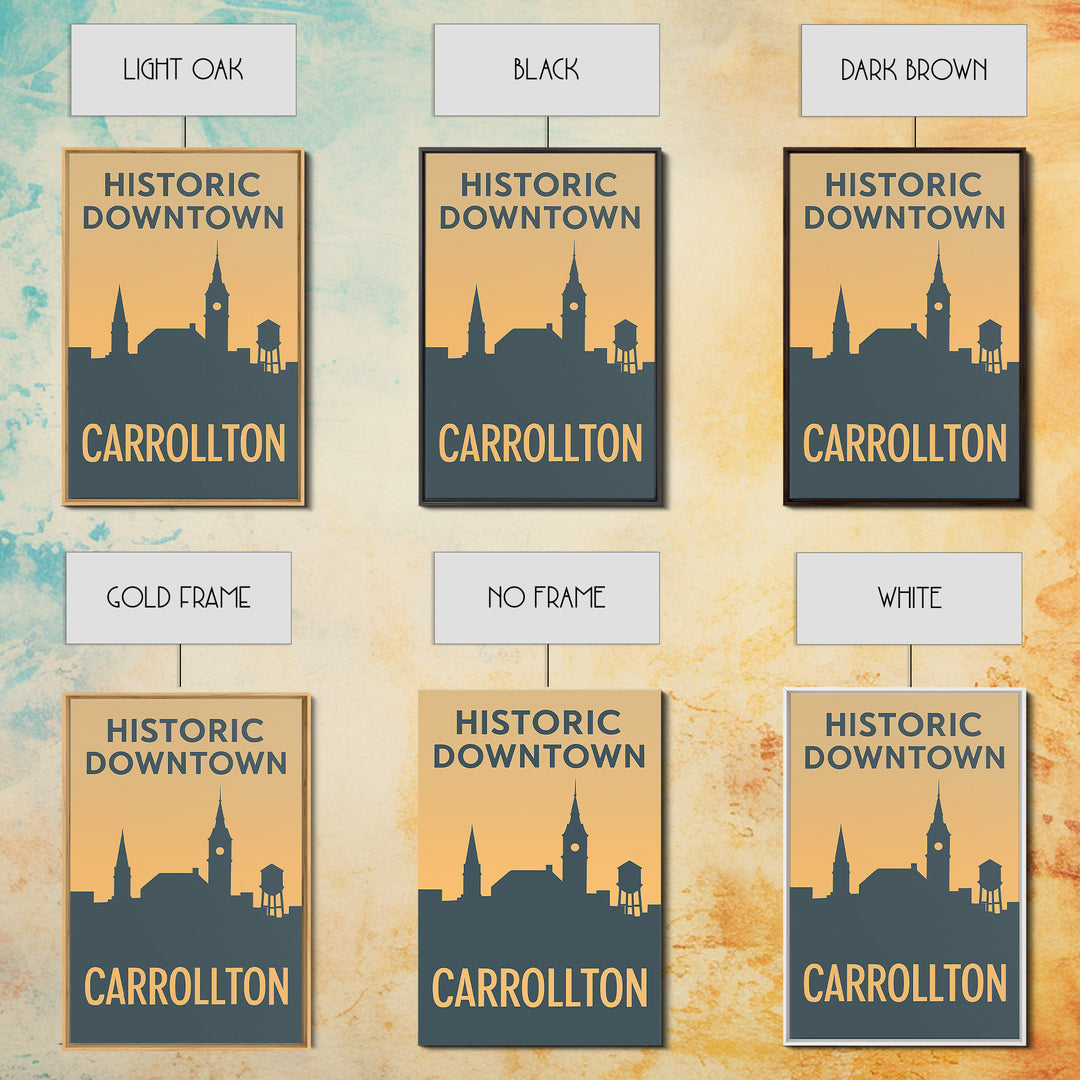 Carrollton Travel Poster, Canvas Print, Sunset Skyline Wall Art, Carrollton Travel Art, Home Office Decor, Travel Art Print, Travel Print