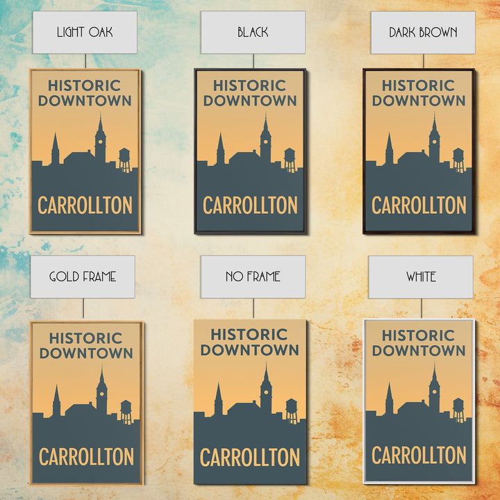 Carrollton Travel Poster, Canvas Print, Sunset Skyline Wall Art, Carrollton Travel Art, Home Office Decor, Travel Art Print, Travel Print