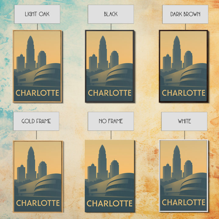 Charlotte Travel Poster, Canvas Print, Minimalist Retro Wall Art, Charlotte Travel Art, Vintage City Art, Travel Poster Set, Wall Art