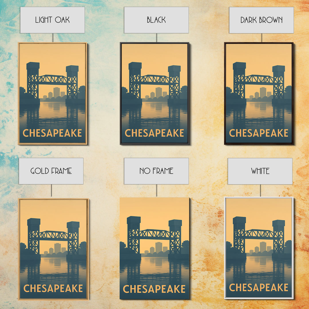 Chesapeake Travel Poster, Canvas Print, Sunset Skyline Wall Art, Chesapeake City Art, Retro Travel Print, Travel Wall Decor, Art Print