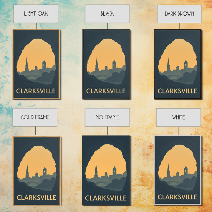 Clarksville Tennessee Travel Poster, Canvas Print, Sunset Skyline Wall Art, Clarksville Wall Art, City Travel Prints, Mid Century Wall Art