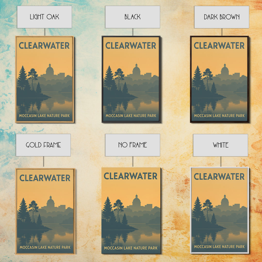 Clearwater Travel Poster, Framed Canvas Print, Sunset Skyline Wall Art, Clearwater City Art, Travel Poster Set, City Travel Prints