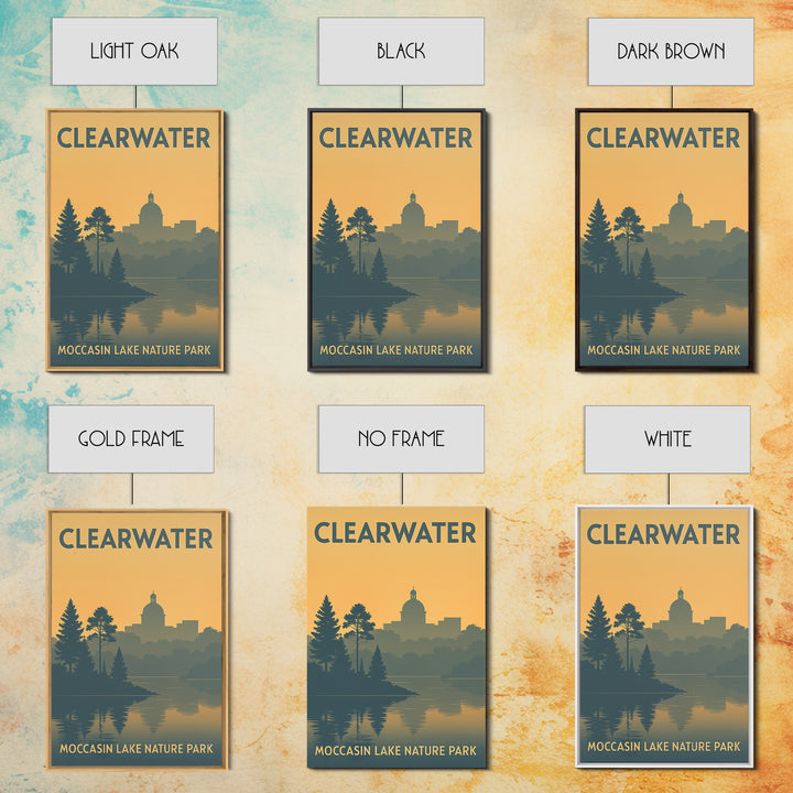 Clearwater Travel Poster, Framed Canvas Print, Sunset Skyline Wall Art, Clearwater City Art, Travel Poster Set, City Travel Prints