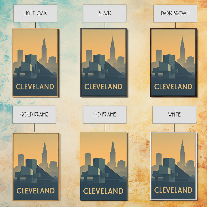 Cleveland Ohio Travel Poster, Framed Canvas Print, Vintage City Poster Art, Cleveland Art Print, Travel Poster Set, Fine Art Print