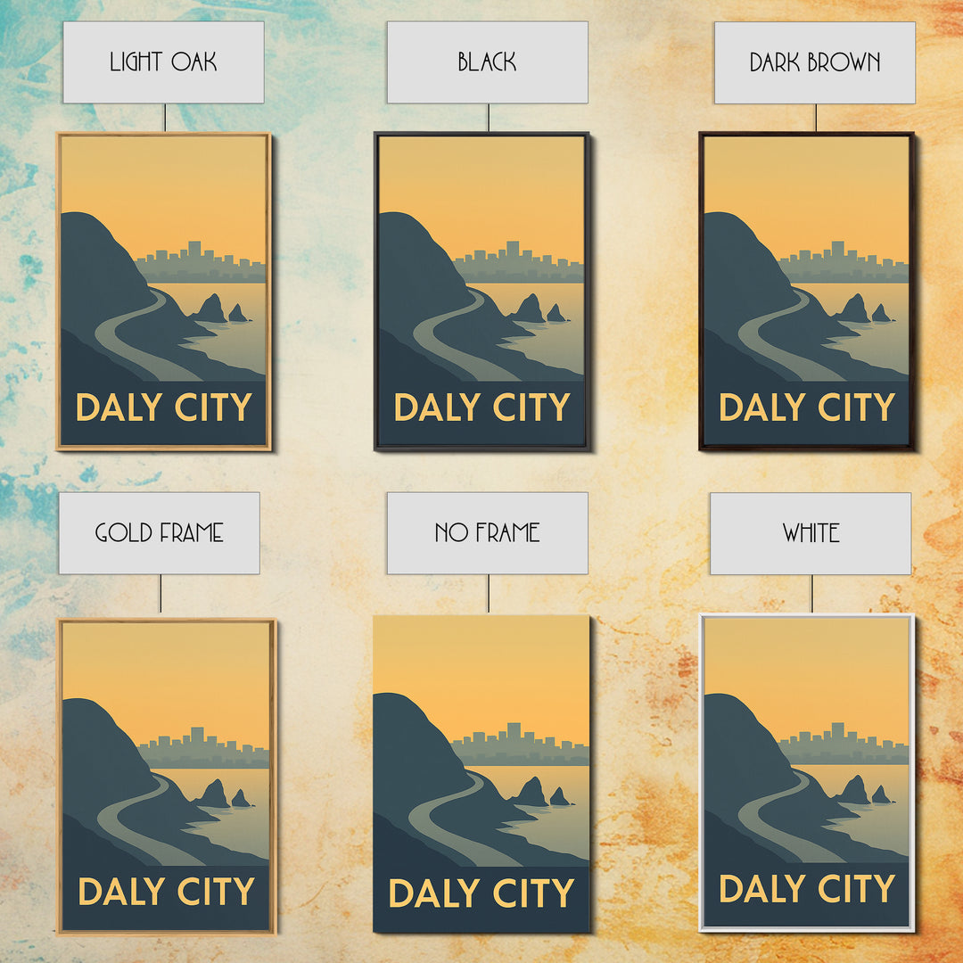 Daly City Travel Poster, Framed Canvas Print, Mid Century Travel Art, Daly City City Art, Travel Poster Set, City Travel Prints