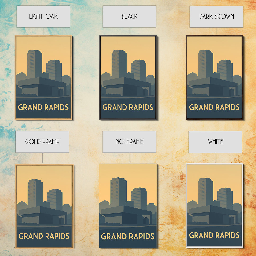 Grand Rapids Travel Poster, Framed Canvas Print, Minimalist Retro Wall Art, Grand Rapids Art Print, Vintage Travel Art, Travel Poster Art