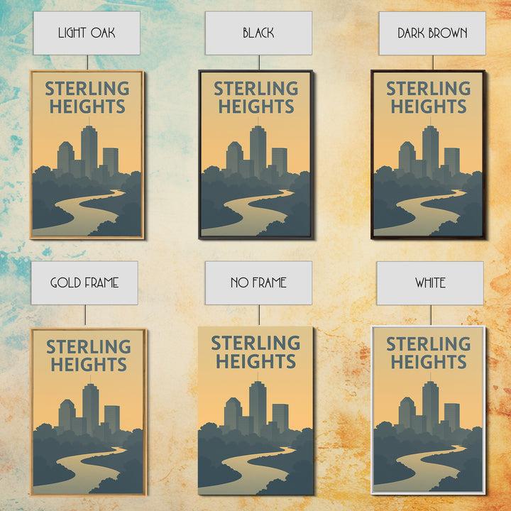 Sterling Heights Travel Poster, Canvas Print, Sunset Skyline Wall Art, Sterling Heights Travel Art, Watercolor Urban Skyline, Office Decor