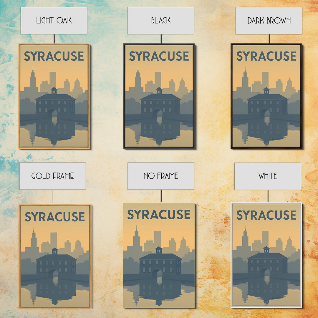 Syracuse New York Travel Poster, Framed Canvas Print, Sunset Skyline Wall Art, Syracuse City Art, Retro Travel Print, Modern Wall Decor