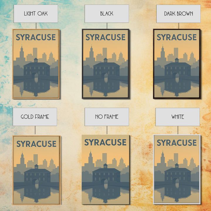 Syracuse New York Travel Poster, Framed Canvas Print, Sunset Skyline Wall Art, Syracuse City Art, Retro Travel Print, Modern Wall Decor