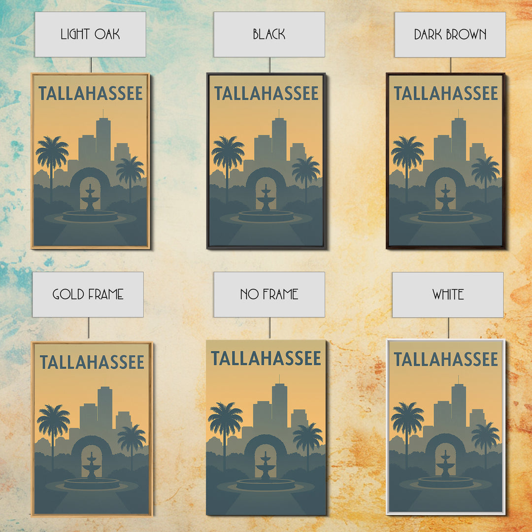 Tallahassee Florida Travel Poster, Framed Canvas Print, Mid Century Travel Art, Tallahassee Wall Art, City Art Print, Modern Wall Decor