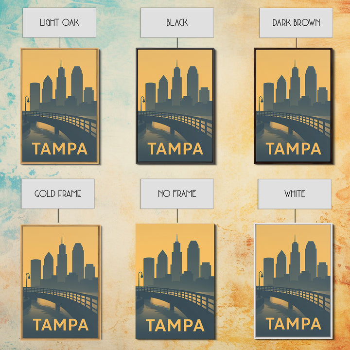 Tampa Florida Travel Poster, Framed Canvas Print, Mid Century Travel Art, Tampa Travel Art, Mid Century Wall Art, Watercolor City Skyline