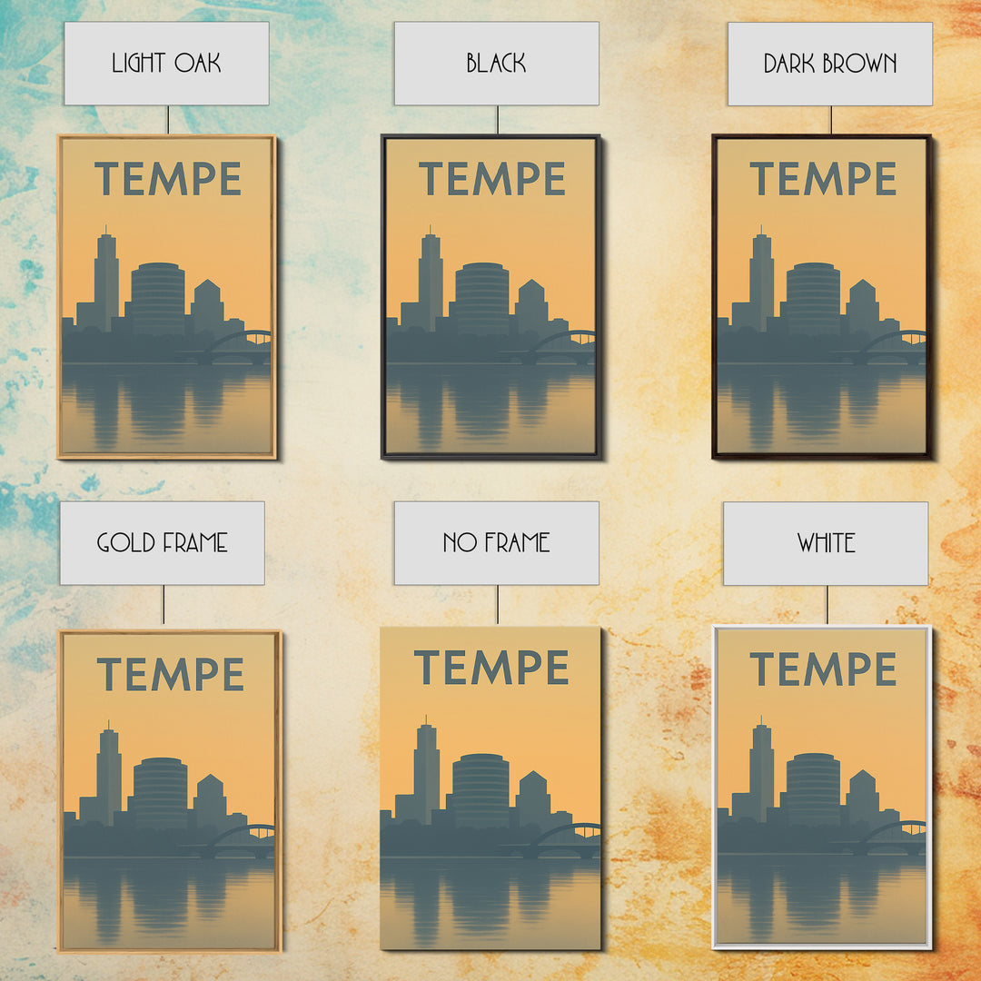 Tempe Travel Poster, Framed Canvas Print, Minimalist Retro Wall Art, Tempe Poster Print, Living Room Wall Art, Travel Poster Set