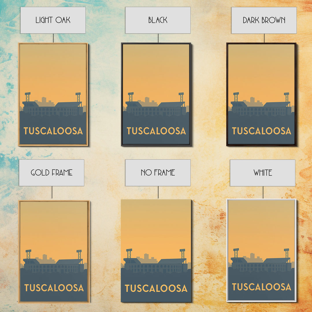 Tuscaloosa Alabama Travel Poster, Canvas Print, Sunset Skyline Wall Art, Tuscaloosa Travel Art, Living Room Wall Art, City Art Print