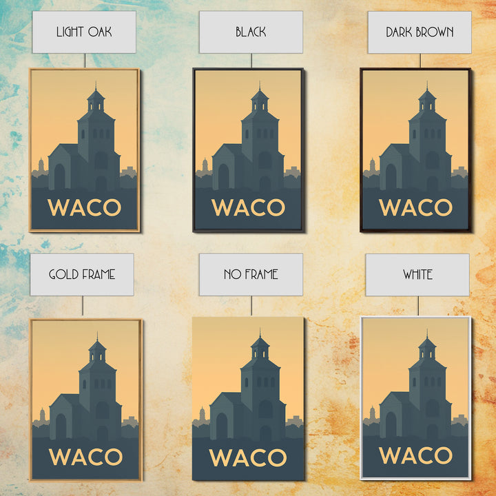 Waco Texas Travel Poster, Canvas Print, Sunset Skyline Wall Art, Waco Poster Print, City Illustration, Travel Poster Art, Travel Art Print