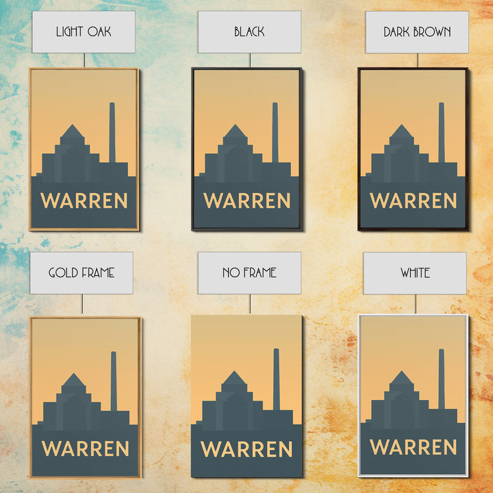 Warren Travel Poster, Framed Canvas Print, Vintage City Poster Art, Warren Poster Print, Vintage City Art, Travel Wall Art, Retro Poster