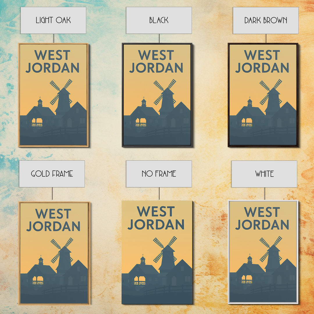 West Jordan Utah Travel Poster, Framed Canvas Print, Mid Century Travel Art, West Jordan Travel Art, Travel Poster Art, Travel Wall Art