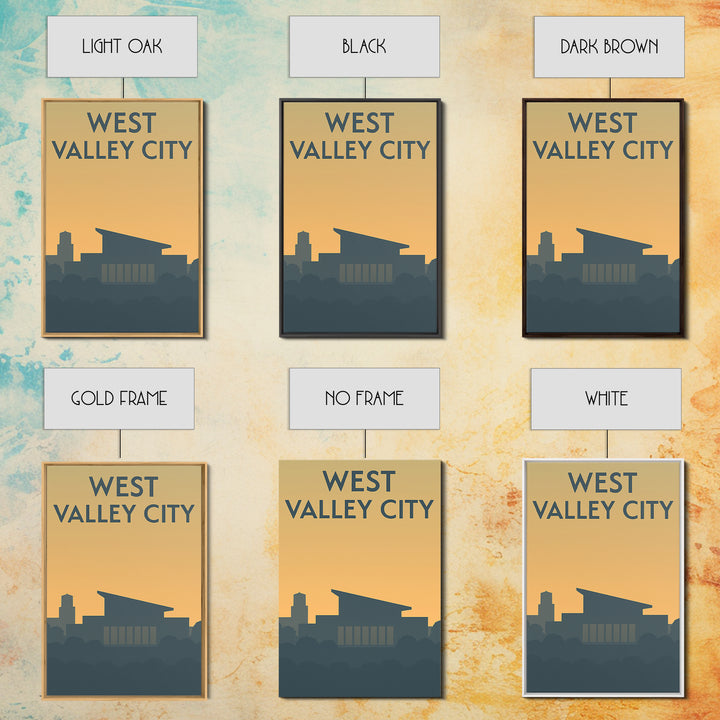 West Valley City Travel Poster, Framed Canvas Print, Minimalist Retro Wall Art, West Valley City City Art, Watercolor Downtown Skyline