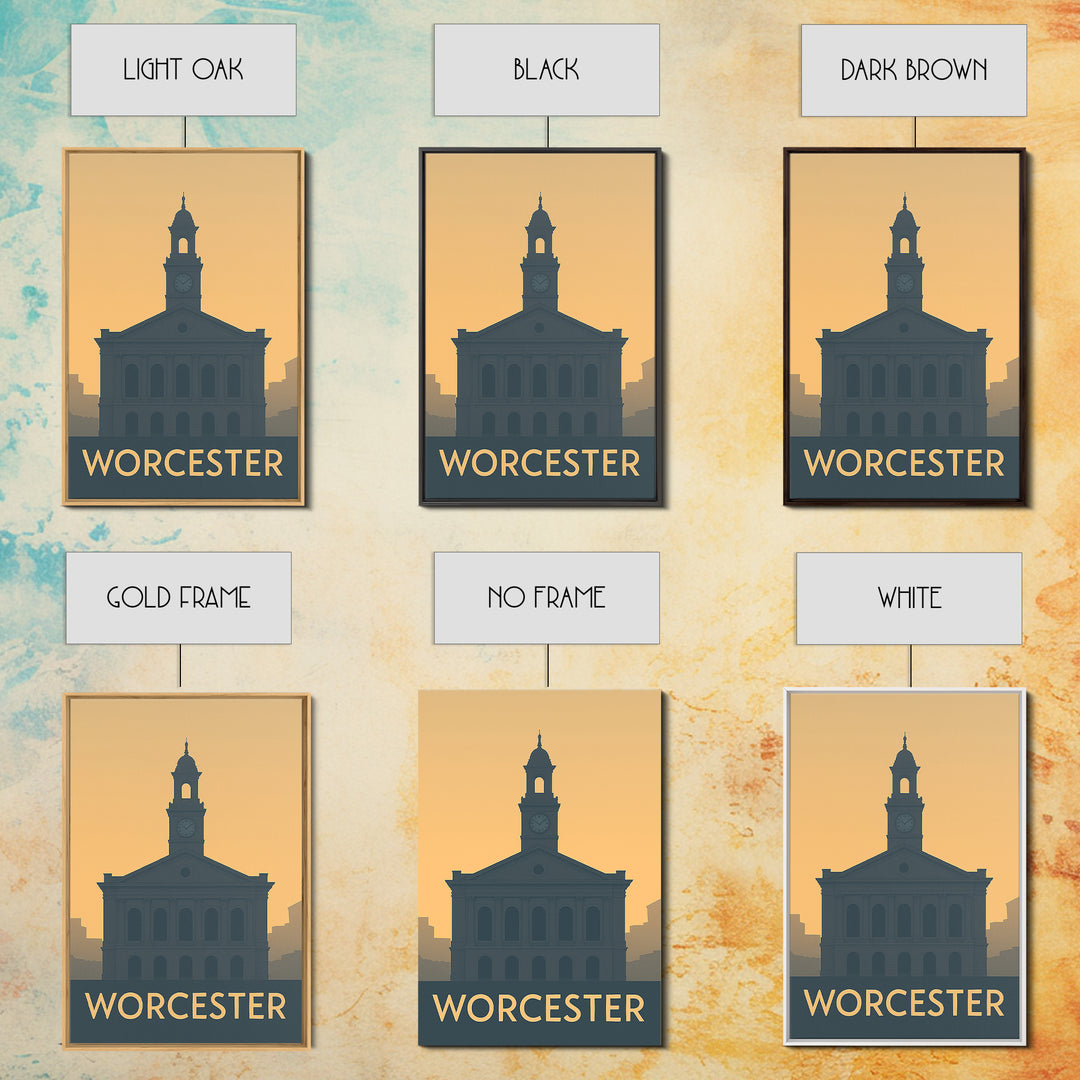 Worcester Massachusetts Travel Poster, Canvas Print, Mid Century Travel Art, Worcester Poster Print, Modern Wall Decor, Home Office Decor