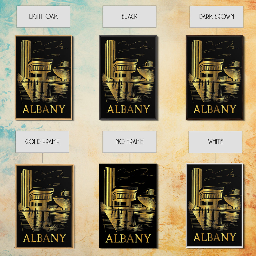 Albany Travel Poster, Canvas Print, Black And Gold Line Art, Albany Wall Art, Travel Poster Set, Vintage City Art, Gift For Travelers