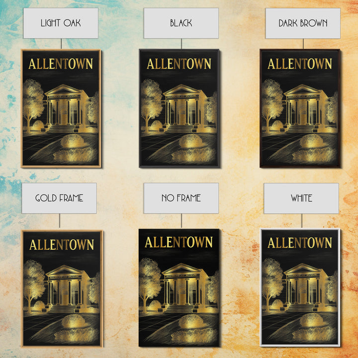 Allentown Pennsylvania Travel Poster, Canvas Print, Elegant Gold City Art, Allentown Travel Art, Living Room Wall Art, Vintage City Poster