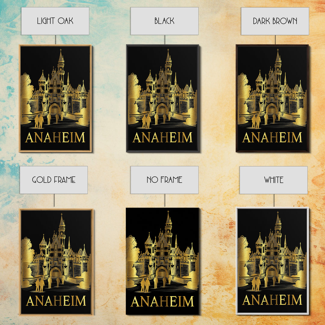 Anaheim Travel Poster, Framed Canvas Print, Dark Background Poster Art, Anaheim Art Print, Gift For Travelers, City Illustration