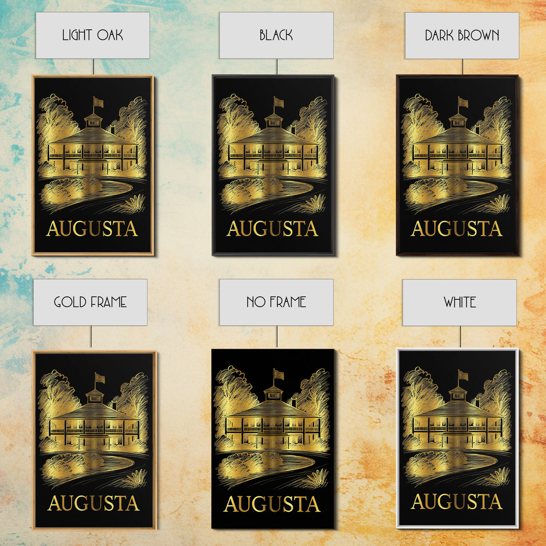 Augusta Travel Poster, Framed Canvas Print, Gold Sketch Wall Art, Augusta City Art, Wanderlust Decor, Travel Poster Art, Modern Wall Decor
