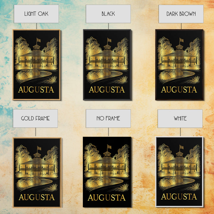 Augusta Travel Poster, Framed Canvas Print, Gold Sketch Wall Art, Augusta City Art, Wanderlust Decor, Travel Poster Art, Modern Wall Decor