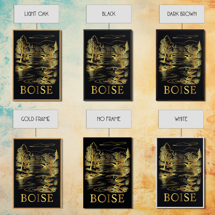 Boise Travel Poster, Canvas Print, Dark Background Poster Art, Boise Poster Print, Travel Wall Decor, Living Room Wall Art, Art Print