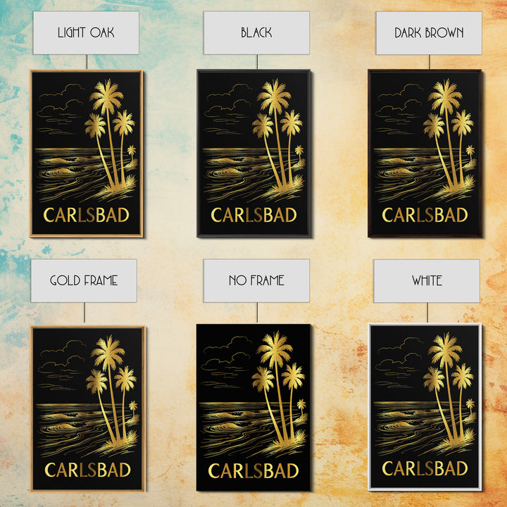 Carlsbad Travel Poster, Framed Canvas Print, Elegant Gold City Art, Carlsbad Art Print, Home Office Decor, City Travel Prints, Wall Art