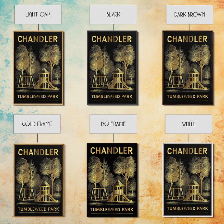 Chandler Arizona Travel Poster, Framed Canvas Print, Elegant Gold City Art, Chandler Travel Art, Retro Travel Print, Eclectic Wall Decor