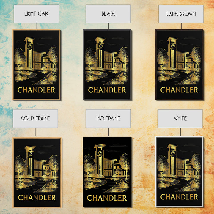 Chandler Travel Poster, Canvas Print, Elegant Gold City Art, Chandler Travel Art, Home Office Decor, Travel Poster Set, City Travel Prints
