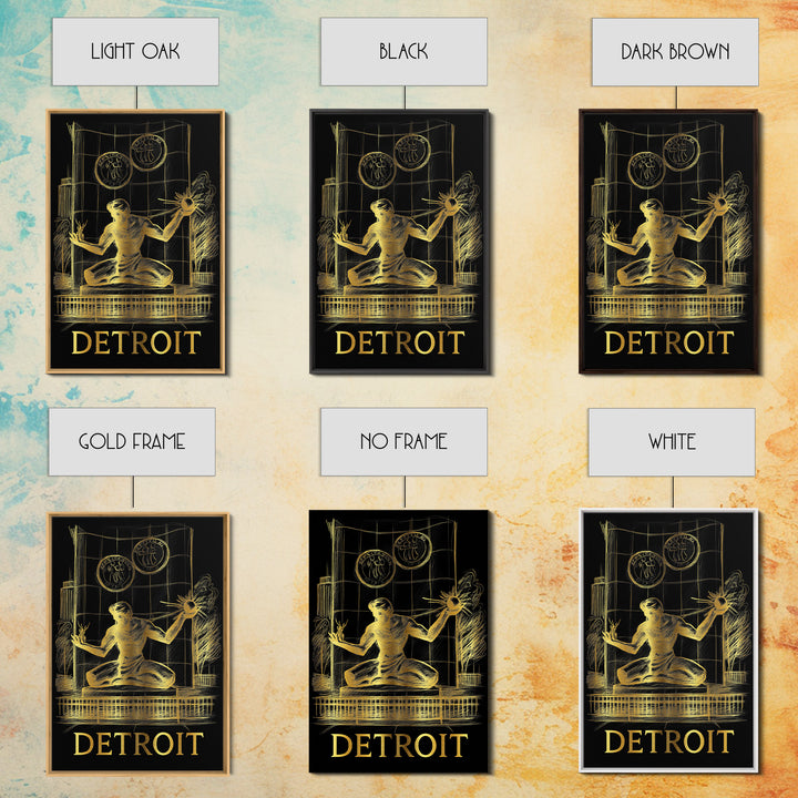 Detroit Travel Poster, Canvas Print, Gold Sketch Wall Art, Detroit Travel Art, Mid Century Wall Art, City Travel Prints, Home Office Decor