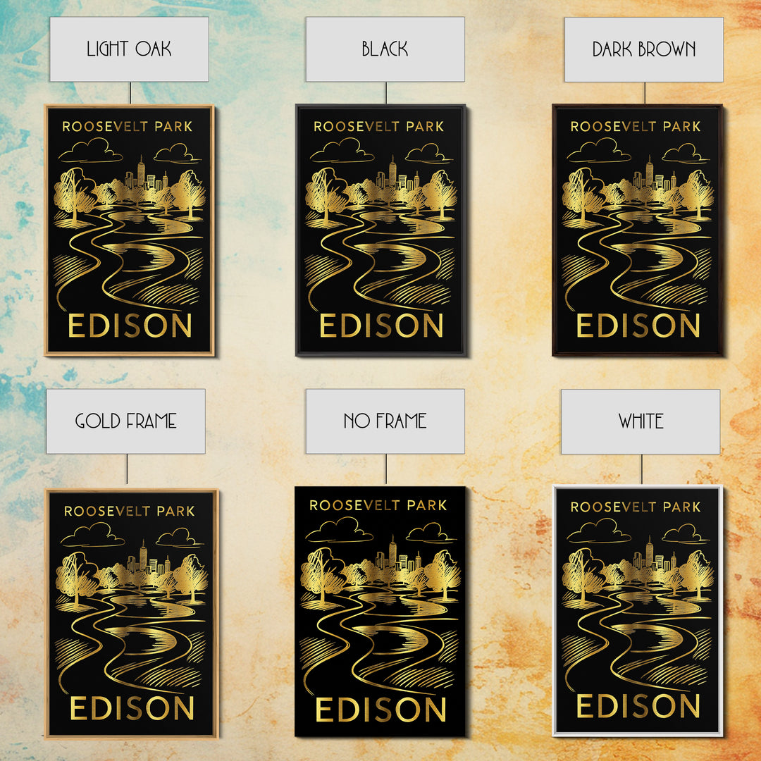 Edison Travel Poster, Framed Canvas Print, Gold Sketch Wall Art, Edison City Art, City Travel Prints, City Art Print, Modern Wall Decor