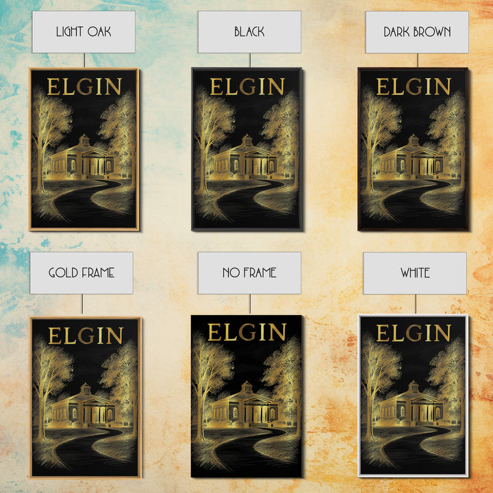 Elgin Illinois Travel Poster, Canvas Print, Gold Sketch Wall Art, Elgin City Art, Wall Art, Travel Poster Art, Retro Travel Print