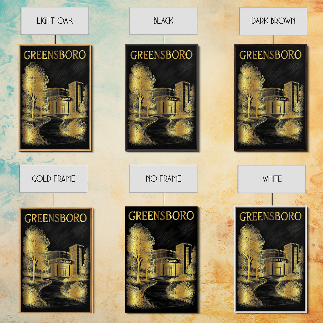 Greensboro North Carolina Travel Poster, Canvas Print, Black And Gold Line Art, Greensboro Travel Art, City Poster, Gift For Travelers